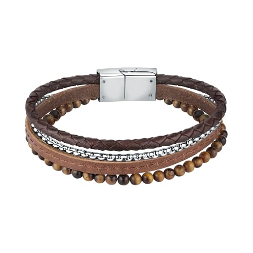 Sector No Limits Bandy Herren-Armband aus Stahl, Leder, Emaille, Tigerauge – SZV98, Einheitsgröße, Unkostbare Metalle, Kein Edelstein