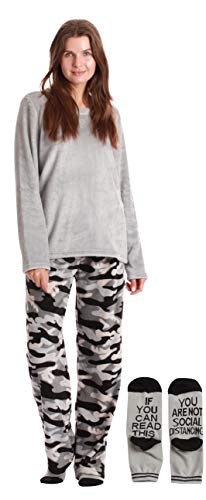 Just Love Womens Plush Pajama Pants Set With Socks 6808-10512-L Camouflage - Black #TOP4