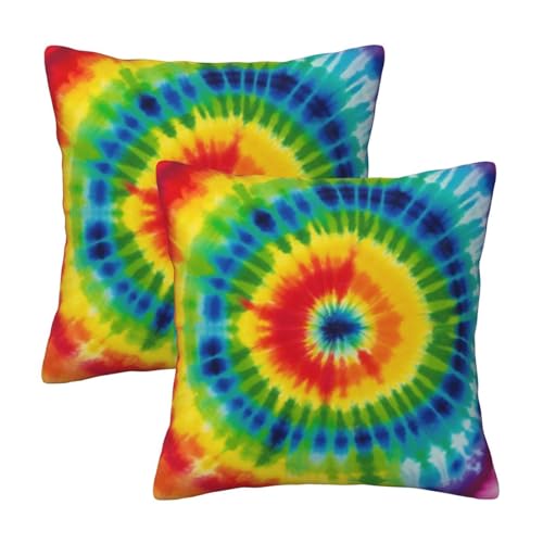 Image of kkvhhyuo tie dye Rainbow Print Pillow Cover Set of 2, Decorative Square Throw Pillow Covers Soft Polyester Pillow Cases Home Decor for Sofa Bedroom Living Room Decor, 12"x12"