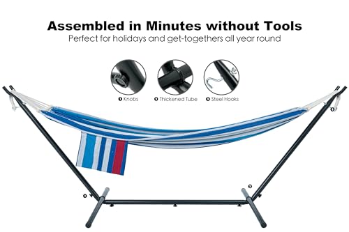 Image of GAFETE Double Hammocks with Stand for Outside, Max 600lbs, (Rider)