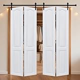 Sliding Interior Barn Door with Hardware kit, Bi-Fold Closet MDF Doors 3/4in Thick 44 in x 80 in, White Crafted Door with Waterproof PVC Surface, Assembly Required