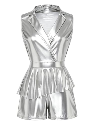 Mono plateado para mujer talla M corto de cintura alta ideal para conciertos y escenarios