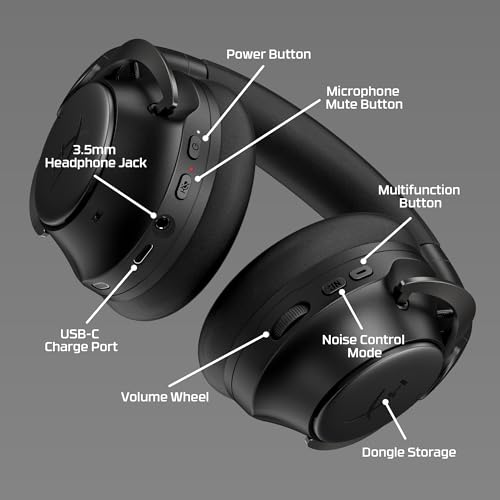 HyperX Cloud Mix 2 – Dual Wireless Over-Ear Headphones with ANC, 2,4GHz dongle, Bluetooth 5.3, PC, PS5, Nintendo Switch, Steam Deck, Mobile, USB-C – Black