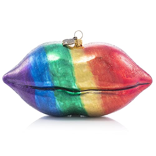 Jay Strongwater Rainbow Lips Glass Ornament, Spread The Love