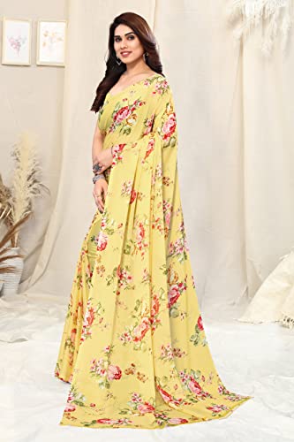 Image of MIRCHI FASHION Saree for Woman Chiffon Floral Printed | Breathable Lightweight Summer Sari for Office and Home Use with Blouse Piece (Available in 20 Colors)