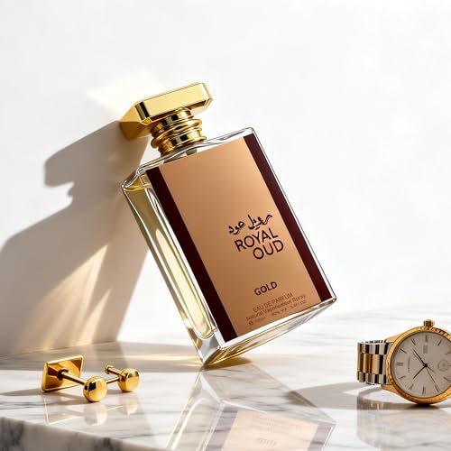 Image of Royal Oud Gold Men's Cologne 3.4 Fl. Oz Eau De Parfum, Warm Vanilla, Saffron & Oud Scents, Luxury Masculine Woody Fragrance
