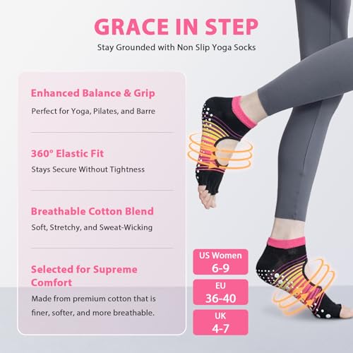 Image of Non Slip Pilates Grip Socks for Women Yoga Barre Knitted Cotton | Full Foot Sticky Silicone,Soft Breathable Comfortable,Durable Washable Anti Skid,Gentle Arch Compression Support