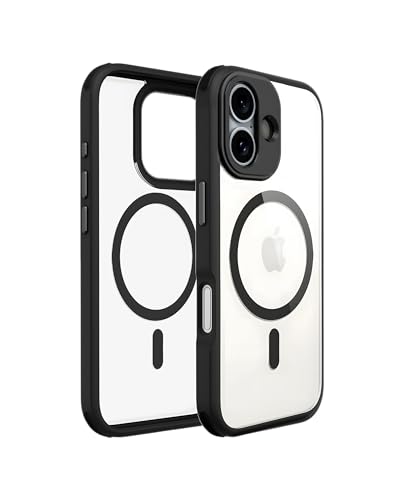 Image of DailyObjects Polycarbonate Case for iPhone 16 Compatible with Mag-Safe Wireless Charging | Black Hybrid Magnetic Armour Slim Shockproof Back Cover