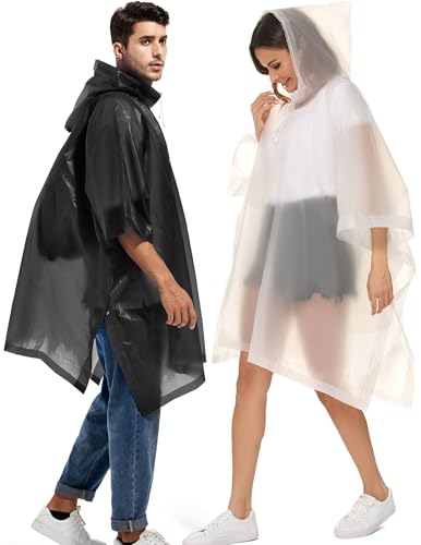 image for Borogo 2 Pack Rain Ponchos for Adults Reusable - Raincoats Survival Em