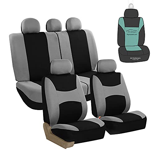 FH Group Car Seat Cover Light Breezy Gray Seat Cover Flat Foam Padding Cloth Full Set Automotive Seat Covers, Airbag Compatible & Split Rear Universal Fit Interior Accessories for Cars Trucks and SUV