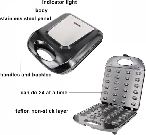 OFNHJK Walnut Cookie Maker, 1400W Electric Nut Walnut Cake Maker with Non Stick Coating and Indicator Light, Support Double Sided Heating, Homemade Dried Fruit Maker for Home Kitchen Use - Image 4