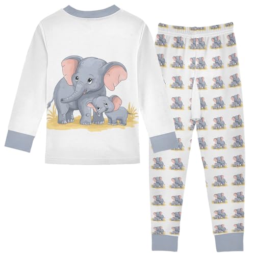 Cartoon Pajamas Set Cartoon Elephant Long Sleeve PJs Cotton Jammies Sleepwear Top and Pants Multicolor2