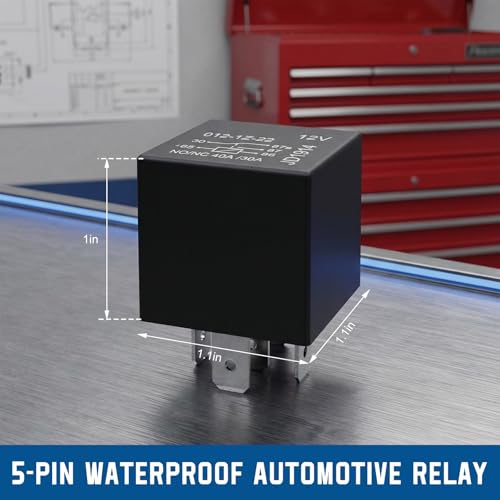 Relés de automóvil KPEOY 5 pines, 40A 12V, paquete de 4, relé de arranque impermeable, reemplazo para motores eléctricos y luces traseras de vehículo miniatura 2