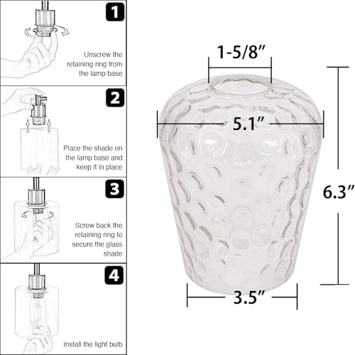 Image of Wine Glass Lamp Shade for Lighting Fixture, 6.3 inch Height, 1-5 /8 Inch Fitter, 3 Pack Clear Hammered Water Ripple Glass Replacement Globe Shade