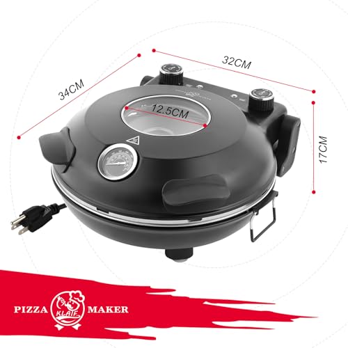 KLAIF Elektrischer Pizzaofen für die Arbeitsplatte mit 31 cm Keramikstein, zwei einstellbaren Temperaturreglern, inklusive 4 Pizzawerkzeugen (schwarz)