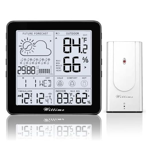 Wittime 2180 Weather Station Indoor Outdoor Thermometer Wireless Hygrometer Wireless Digital Temperature and Humidity Monitor Inside Outside Thermometer for Home with Sensor