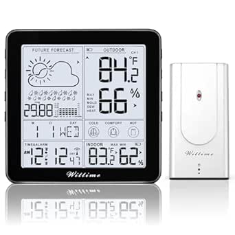 Wittime Wireless Indoor Outdoor Weather Station with Atomic Clock and Dew Point Indicator