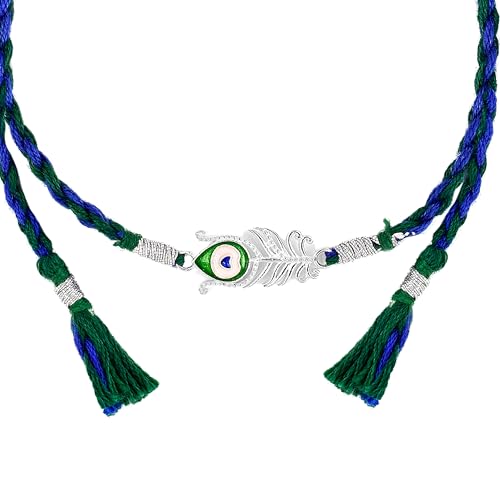 Image of ROOVI Pure 925 Sterling Silver Rakhi for Bhai with Roli Chawal | Chandi Ki Rakhi Original | Krishna Morpankh, Trishul, Ganesh, Ram, Om, Evil Eye, Infinity Rakhi for Brother With Certificate