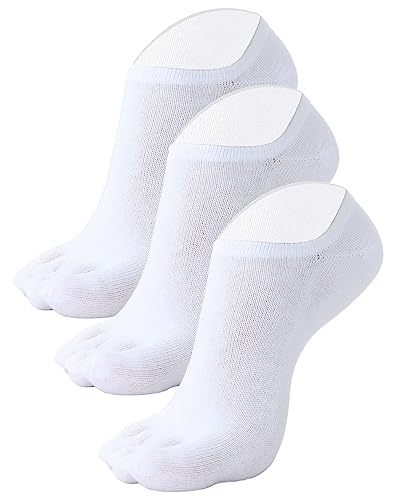 PAPAJIANG 3 Pairs of Cotton Ankle Athletic Toe Socks for Women US 5-10 Size Five Finger Running No Show Socks