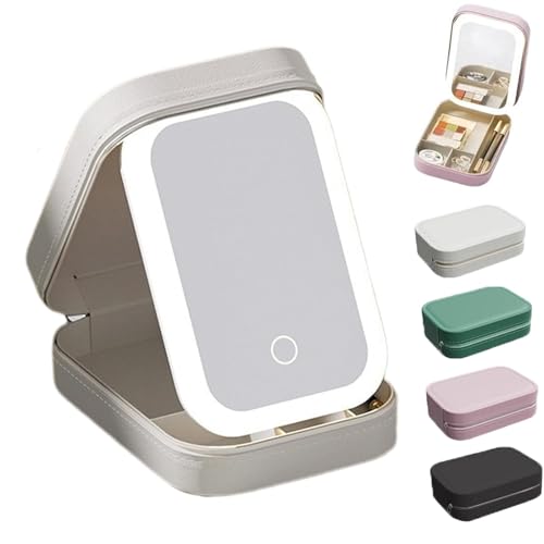 ZEQFEMKL Periodicali Travel Makeup Mirror, Periodicali Makeup Mirror with Lights, Dustproof and Portable, Three-Color Light Source(White)