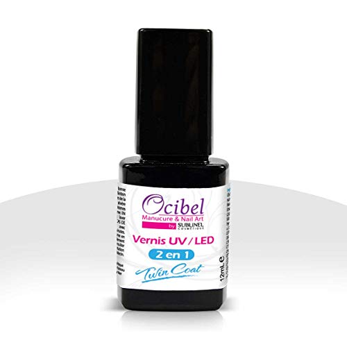 Ocibel France - Vernis Semi Permanent UV/LED TwinCoat 2en1 Base et Finition Ultra Brillant Haute Qualité - 15 ml - pour Manucure, Faux Ongles et Nail Art