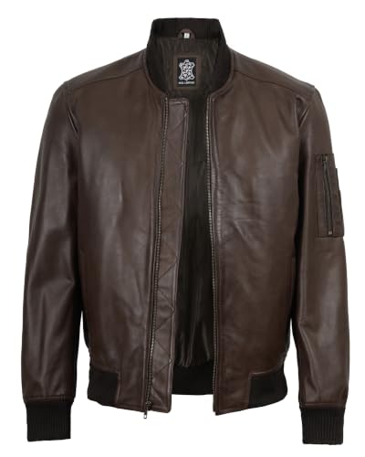 Image of Decrum Bomber Leather Jacket Men - Real Lambskin Casual Leather Jackets for Men with Zip Closure