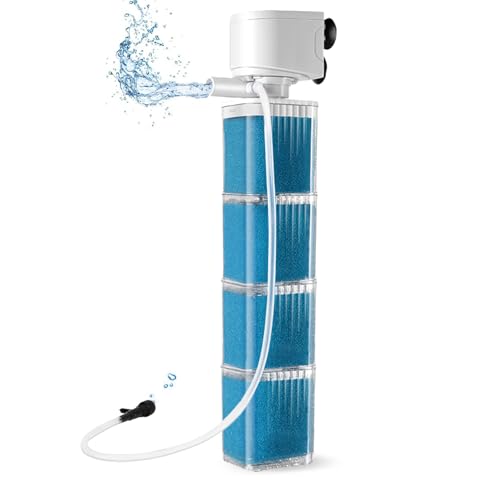 XIULIUU 35W Submersible Aquarium Filter for 500-800 L, 3-in-1 Biochemical Sponge Filter for Aquarium Filtration/Oxygenation/Circulation, Up to 2500L/H Adjustable Internal Fish Tank Filter (Blue)