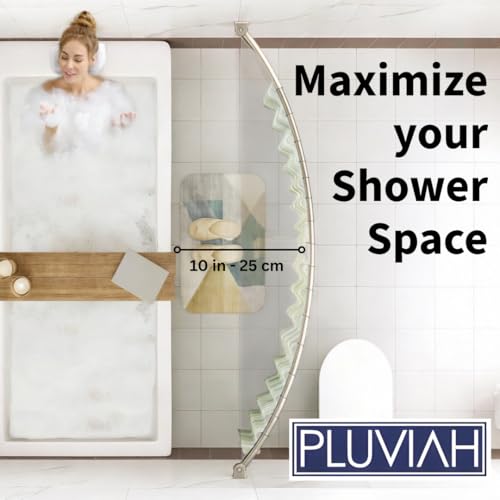 Pluviah 43-72 inch Expandable Aluminum Curved Shower Curtain Rod - Telescopic Wand, Easy Installation, Rust-Free, Wall-Mounted, for Bathrooms (Material: Aluminium, Color: Nickel) by Pluviah - Image 2