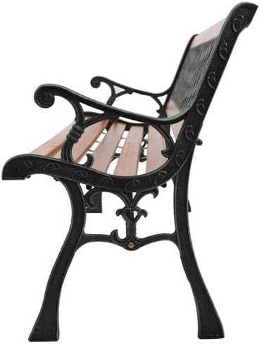 Miniatura 6 de Outvita Banco de jardín de 49.5 pulgadas, asiento de madera dura y banco de parque con reposabrazos de metal para patio, porche delantero, camino,