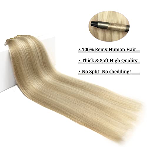 Image of DOORES Human Hair Extensions Clip in Balayage Light Blonde Highlighted Golden Blonde 18 Inch 120g 7pcs Clip in Hair Extensions Natural Straight Hair Extensions