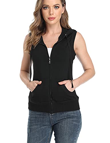 Sweat à capuche sans manches femme avec poche kanga noir XL