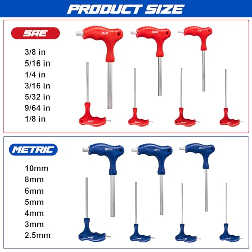 Toolwiz T Handle Hex Key Set of 14 Portable Hex Key Set SAE 1/8"-3/8" & Metric 2.5mm-10mm CR-V Steel for 4S Shop Bike Motorcycle Repair Mechanics Home Maintenance by Toolwiz - Image 4