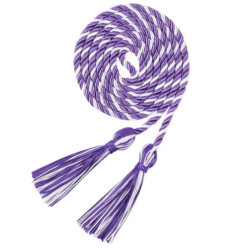 Image of Graduation Honor Cord 68 inch Grad Braided Honor Cords with Tassel Honor Rope Grad Cords for Graduation Students Bachelor Master Doctoral Gown Grad Decor (Purple and White)
