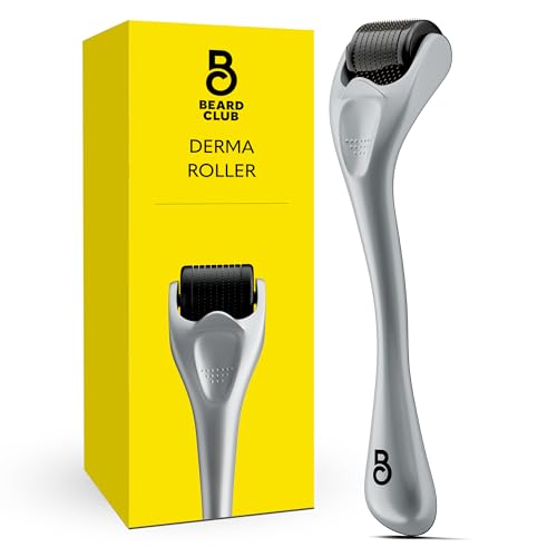 Image of The Beard Club Derma Roller for Face, Body and Scalp - Microneedling for Men and Women with 540 Titanium Microneedles - Beard Roller & Micro Needling Scalp Hair - Silver & Black