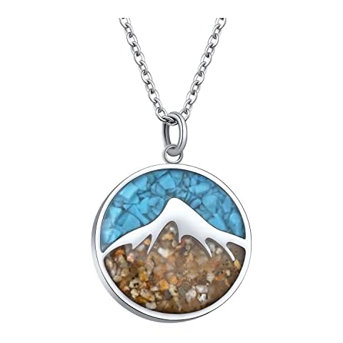 Lauren-Spencer Gemstone Mountain Necklace for Women Turquoise Sodalite Tumbled Chips Pendant Necklace Dainty Circle Mountain Range Necklaces for Women Girls Nature Jewelry Gift Cover