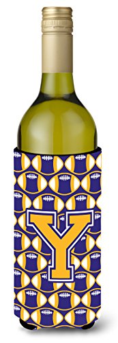 Caroline's Treasures CJ1064-YLITERK Letter Y Football Purple and Gold Wine Bottle Hugger Bottle Cooler Sleeve Hugger Machine Washable Collapsible Insulator Beverage Insulated Holder