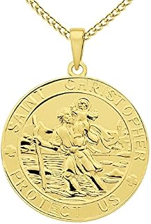 FJ St. Christopher Jewelry 925 Sterling Silver, Antiqued Religious Protector Talisman Pendant for Men Women, Coin/Round/Oval/Medal/Square/Locket