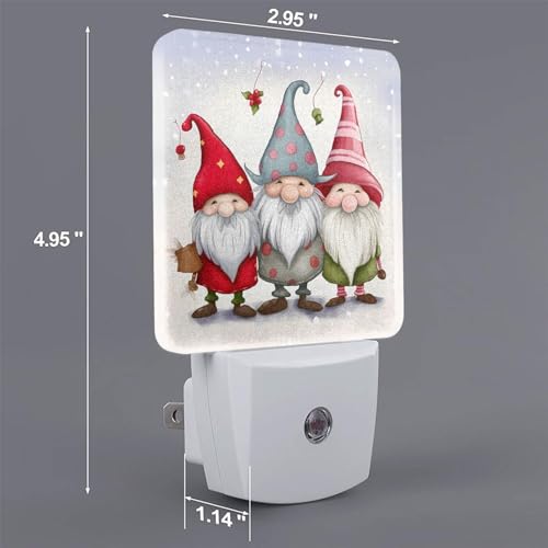 Image of Gnomes Christmas LED Plug-in Night Light 2-Pack, Auto Sensor Retro Postcard Nightlights Set of 2 for Bedroom Bathroom Hallway