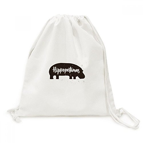 Toile drawstring backpack voyage hippopotamus sac à cordons noir et blanc