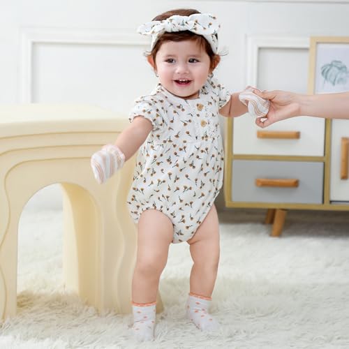 Baby Girl Clothes Cotton Short Sleeve Romper Outfit Infant Bodysuit with Headband Set2