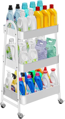 AMD Nexus Metal Storage Trolley - 3 Tier Trolley on Wheels, Kitchen Trolley, Vegetable Rack, Storage Utility Cart, Rolling Storage Rack for Kitchen Makeup Bathroom Office (White)
