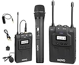 Movo WMIC80 UHF Wireless Handheld + Lavalier Microphone System with Handheld Mic with Integrated Transmitter, Lavalier Mic with Bodypack Transmitter, & Portable Receiver for DSLR Cameras (330' Range)