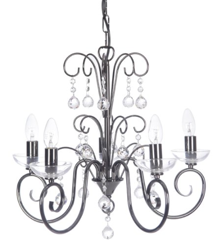 Lustre à 5 lampes Atanea en chrome noir pour plafond de salon