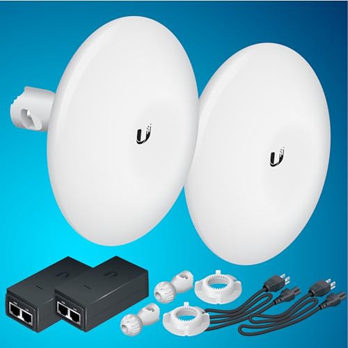 Wireless Bridge Ubiquiti NBE-M5-16 PRE-CONFIGURED Bundle of 2 Ubiquiti NanoBeam M5 Point to Point Outdoor WiFi Bridge Plugh and Play 5GHz 150+Mbps 15+km Link Range Network Bridge