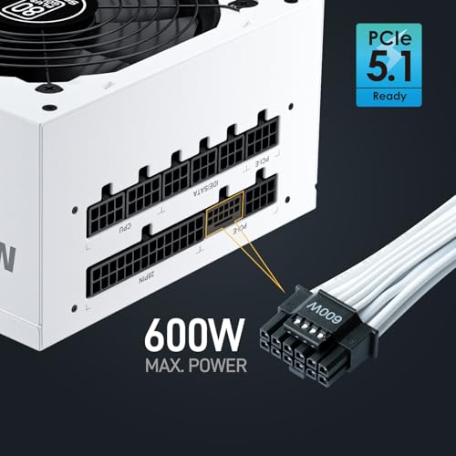 Image of Segotep GM850 White Power Supply 850W, PCIe 5.1 & ATX 3.1 Full Modular 80 Plus Gold PSU for NVIDIA RTX 40 /50 Series and AMD Graphics Cards, Japanese 105C Capacitor