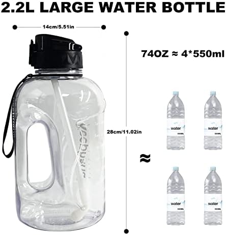 Keephaha Motivational Water Bottles with Straw 2.2L, Half Gallon Sports Water Bottle with Time Marker, Wide Mouth BPA Free, Leakproof Large Water Jug for Gym/School/Office/Outdoor Cycling(clear) 