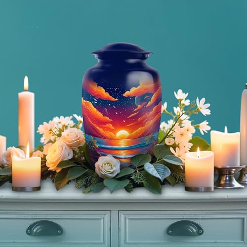 Image of Beach Urn - Memorial Ashes - Combo 2 - Large with 3 Inch Pack of 2 - Large Funeral Adult - Small Urns for Human Ashes - Decorative Urns for Adult Male & Female