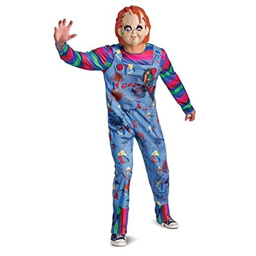 Disguise Men, Official Childs Play Chucky Costume Jumpsuit and Mask Outfit, Multicolored, Large (42-46)