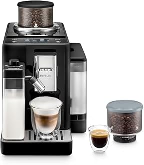 De'Longhi Rivelia Automatic Espresso Machine with Grinder & Milk Frother – All-in-One Coffee Maker, Hot & Iced Latte, Cappuccino, Bean Switch System, Burr Grinder, Compact Italian Design, Black