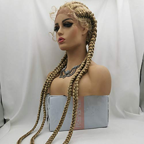 Rainahair 30‘’ All Middle Part Synthetic Braided Lace Front Wig Blonde 4X Twist Braids Wig With Baby Hair Heat Resistant Fiber Wig For Drag Queen #TOP2